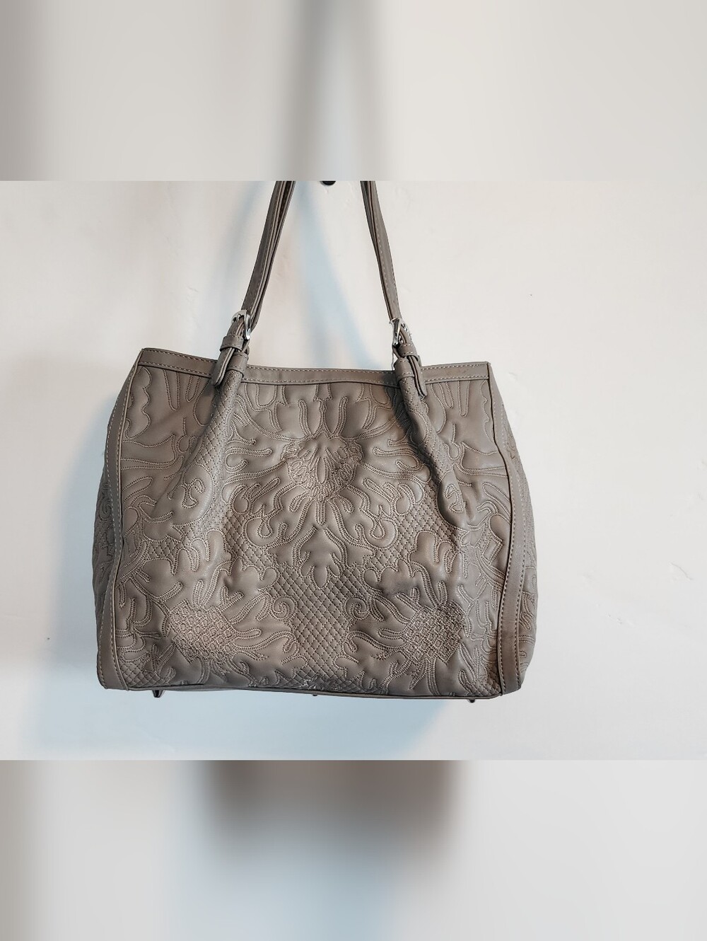 Stylish Embossed Tote Bag - Taupe